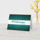 Willkommen im White Minimal Blue Abzeichen des Tea Karte (Gelbe Blume)