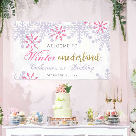 Willkommen im Winter Onederland 1. Geburtstag Pink Banner