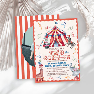Willkommen im Zirkus Karneval Zelt Foto 2. Geburts Einladung