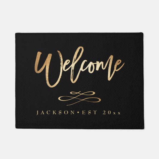 Willkommen, Imitate Gold Pinselschrift Fußmatte (Vorderseite)