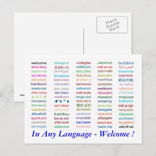 Willkommen in 80 Sprachen Postkarte (Vorne/Hinten)