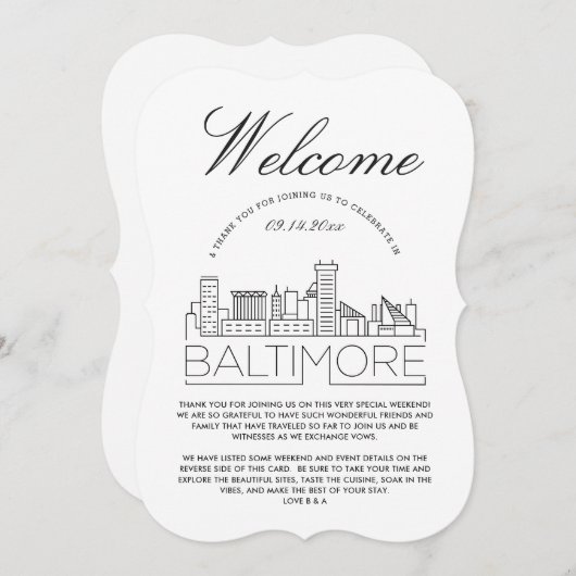 Willkommen in Baltimore | Hotelgäste Details Einla Einladung (Vorne/Hinten)