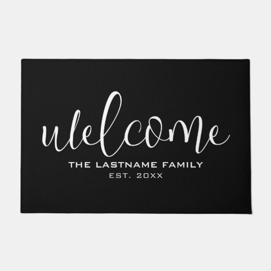 Willkommen in Big Script mit Familienname Schwarz- Fußmatte (Vorderseite)
