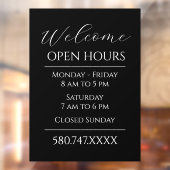 Willkommen in den Geschäftszeiten Schwarz und Weiß Fensteraufkleber (Blatt 2)