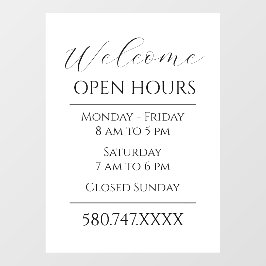 Willkommen in den Geschäftszeiten Schwarz und Weiß Fensteraufkleber