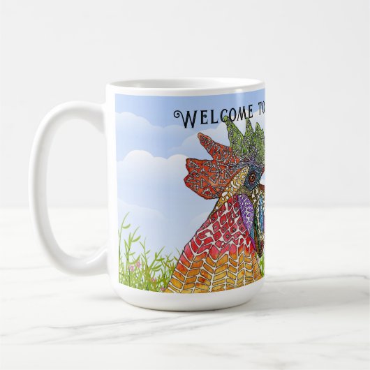 Willkommen in der Funny Farm Chickens Kaffeetasse (Links)