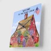 Willkommen in der Funny Farm Chickens Quadratische Wanduhr (Winkel)