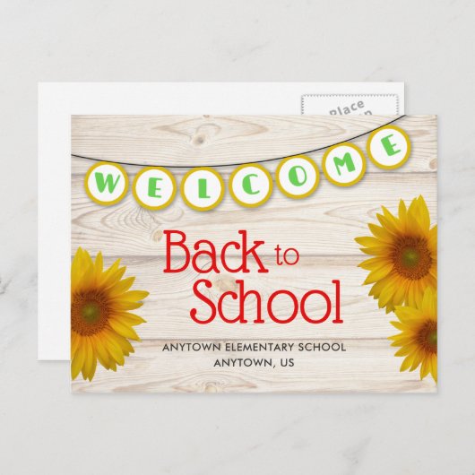 Willkommen in der Schule Yellow Daisies Rustic Postkarte (Vorne/Hinten)