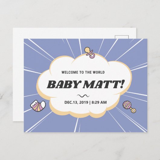 WILLKOMMEN IN DER WELT MEIN BABYNAMEN PERSONALISIE POSTKARTE (Vorne/Hinten)