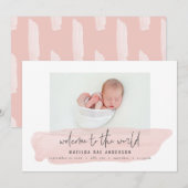 Willkommen in der Welt pink Aquarellbaby Ankündigung (Vorne/Hinten)