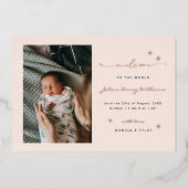 Willkommen in der Welt | | Retro Boho Birth Card Folieneinladung (Vorderseite)