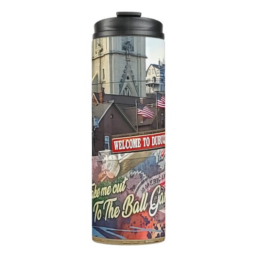 Willkommen in Dubuque, Iowa Zeichen mit amerikanis Thermosbecher (Vorderseite)