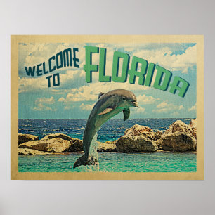 Willkommen in Florida Poster Delfin Vintage Reise