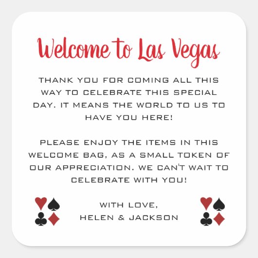 Willkommen in Las Vegas Wedding Welcome Basket Quadratischer Aufkleber (Vorderseite)
