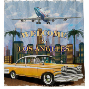 Willkommen in Los Angeles Retro Poster. Duschvorhang