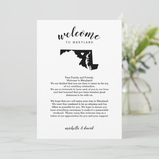 Willkommen in Maryland | Hochzeitsbrief und Reiser (Stehend Vorderseite)