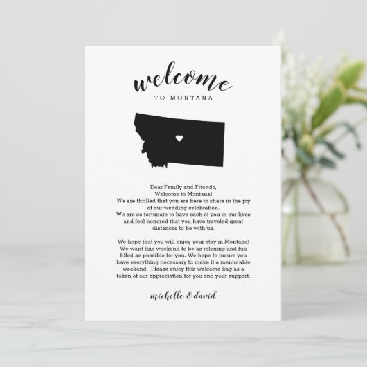 Willkommen in Montana | Hochzeitsbrief und Reisero (Stehend Vorderseite)