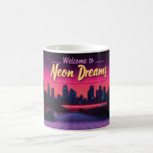 Willkommen in Neon Dreams - Retro Wave Cityscape Kaffeetasse