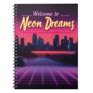 Willkommen in Neon Dreams - Retro Wave Cityscape Notizblock