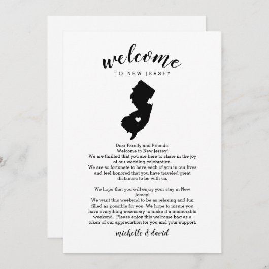 Willkommen in New Jersey | Hochzeitsbrief und Reis (Vorne/Hinten)