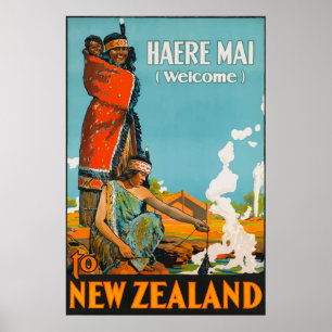 Willkommen in New Zeland Vintage Travel Poster