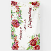 Willkommen in Quinceanera Rote Rose Blumengarten Banner (Vertikal)