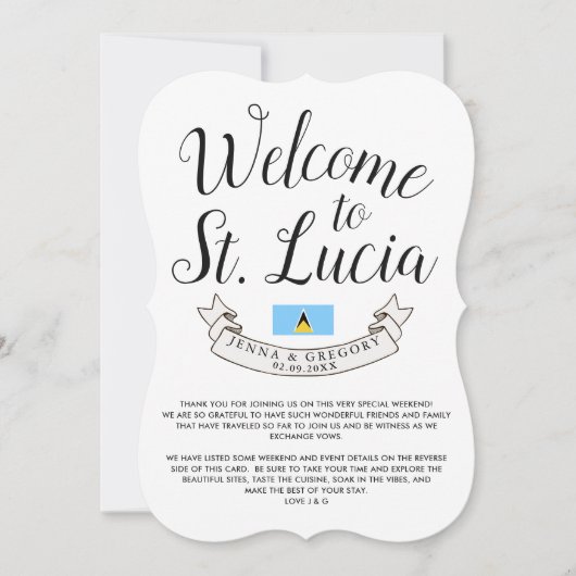 Willkommen in St. Lucia | HOCHZEIT IN URLAUBSORT Einladung (Vorderseite)