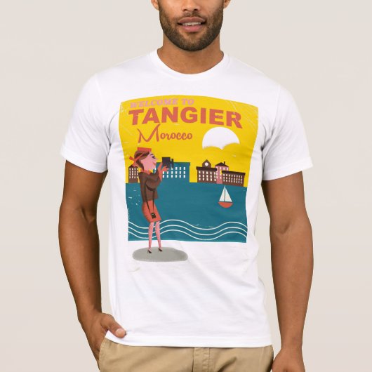 Willkommen in Tanger Marokko Vintage Reiseplakat T-Shirt (Vorderseite)