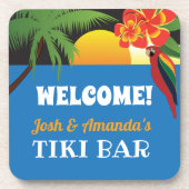 Willkommen in Tiki Bar mit Namen und tropischem De Getränkeuntersetzer (Vorderseite)