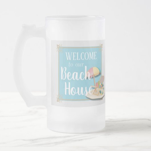 WILLKOMMEN IN unserem Beach House - Design Nr. 1 Mattglas Bierglas (Links)