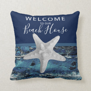  Willkommen in unserem Beach House Rustic Nautical Kissen