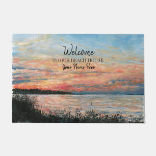 Willkommen in unserem Beach House Sunset Art Fußmatte