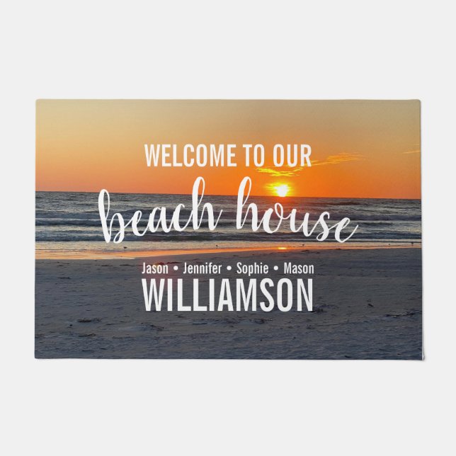 Willkommen in unserem Beach House Sunset Door Mat Fußmatte (Vorderseite)