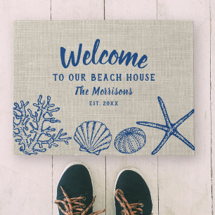 Willkommen in unserem Beach House Vintage Muscheln Fußmatte