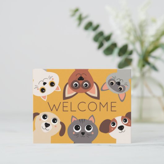 Willkommen in unserem Büro Pets Veterinarian Postc Postkarte (Stehend Vorderseite)