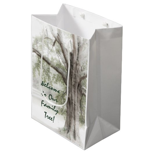 Willkommen in unserem Familienbaum Mittlere Geschenktüte (Vorderseite Schrägansicht)