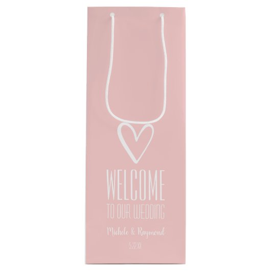 Willkommen in unserem Hochzeitsrosa Geschenktüte Für Weinflaschen (Vorderseite)