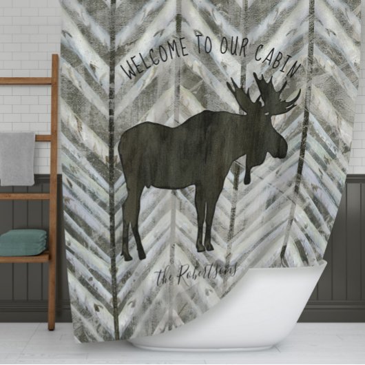 Willkommen in unserem Hüttenmoose Rustic Lodge Dec Duschvorhang