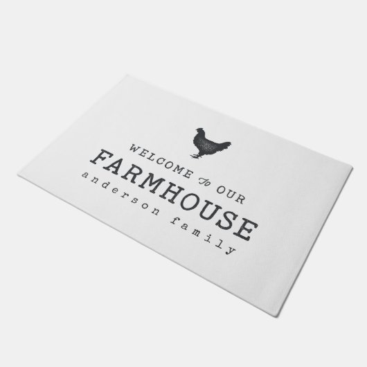 Willkommen in unserem Landhaus Rustikales Hühnchen Fußmatte (Schrägansicht)