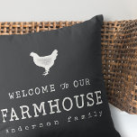 Willkommen in unserem Landhaus Rustikales Hühnchen Kissen<br><div class="desc">Design besteht aus moderner Country Rustic mit "Willkommen in unserem Bauernhof" Typografie. Abrufbar unter: http://www.zazzle.com/store/selectpartysupplies</div>