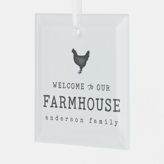 Willkommen in unserem Landhaus Rustikales Hühnchen Ornament Aus Glas (Vorderseite links)