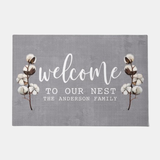 Willkommen in unserem Nest rustikalen Baumwollfami Fußmatte (Vorderseite)