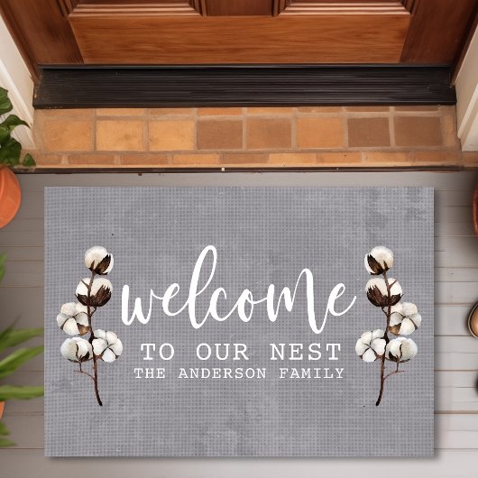 Willkommen in unserem Nest rustikalen Baumwollfami Fußmatte
