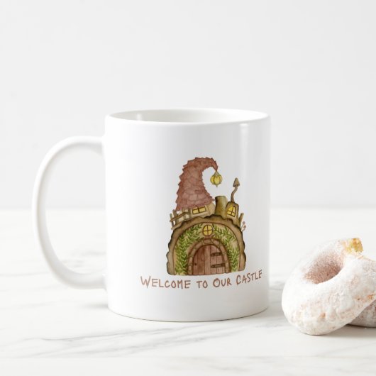 Willkommen in unserem Schloss auf einer  Kaffeetasse (Mit Donut)