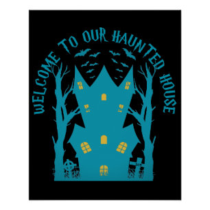 WILLKOMMEN IN UNSEREM SPUK HAUS lustige halloween Poster