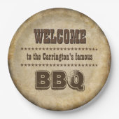 Willkommen in unseren GRILLEN (anpassbar) Pappteller (Vorderseite)