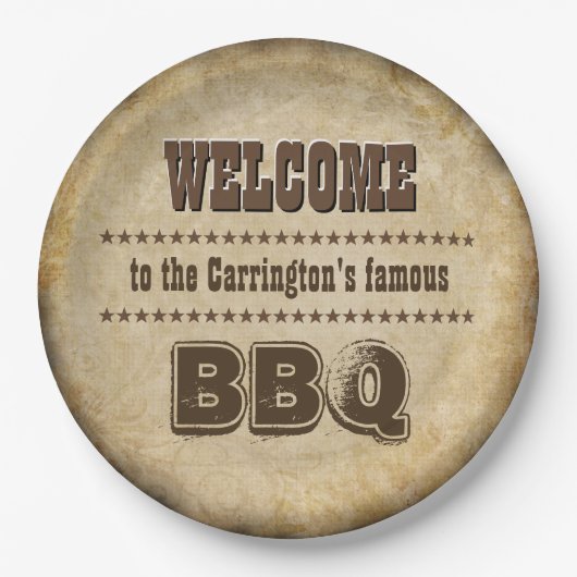 Willkommen in unseren GRILLEN (anpassbar) Pappteller (Vorderseite)