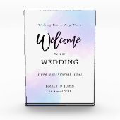 Willkommen in unserer Hochzeitspastel Lilac Wasser Fotoblock (Vorderseite)