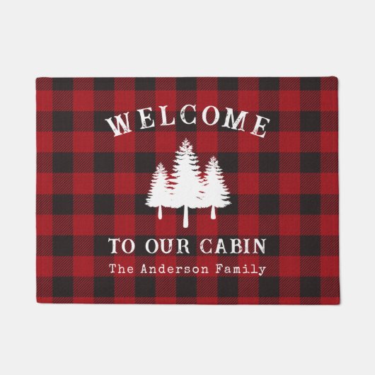 Willkommen in unserer Hütte Bäume Red Buffalo Kari Fußmatte (Vorderseite)