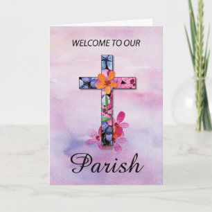 Willkommen in unserer Pfarrgemeinde Kreuz Aquarell Karte
